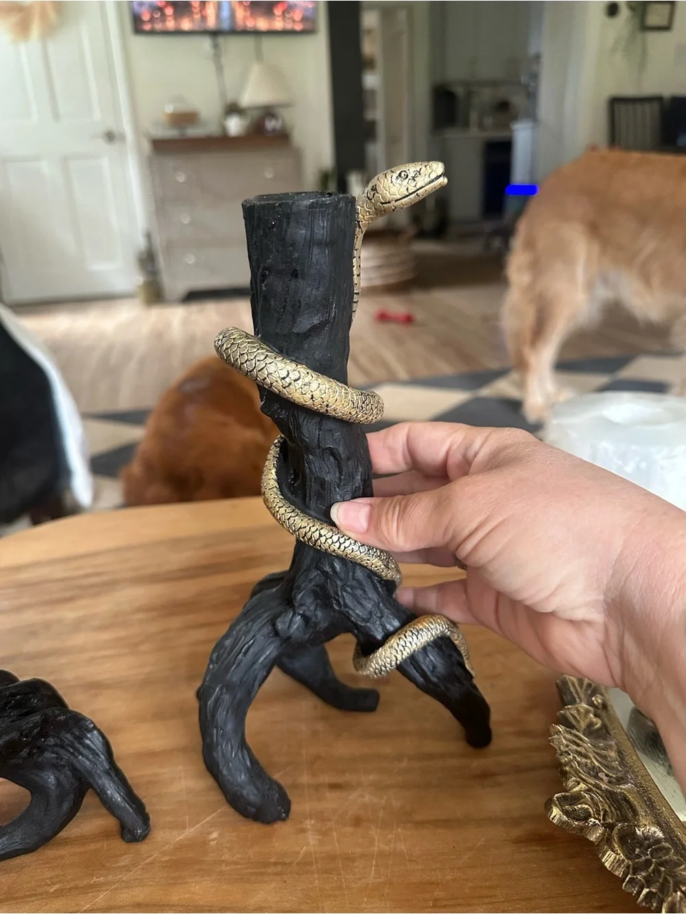 Black & Gold Snake Wrapped Candle Holders  9” Home Accents fall halloween